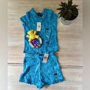 NWT Children’s Place Blue Shorts & Top Set with Teddy Bear Rattle. 12 months.